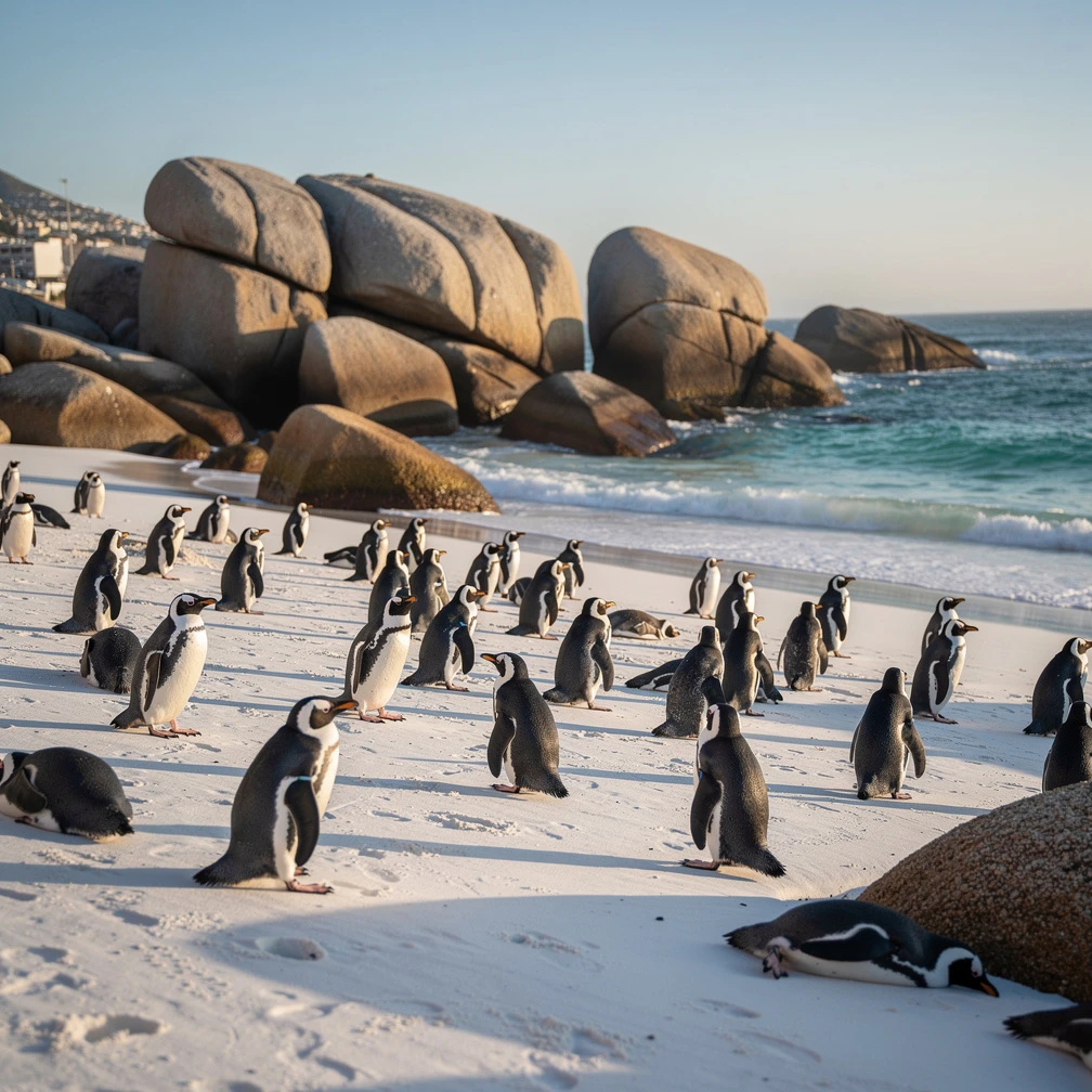 Boulders Beach Simon's Town African penguin colony on white sand